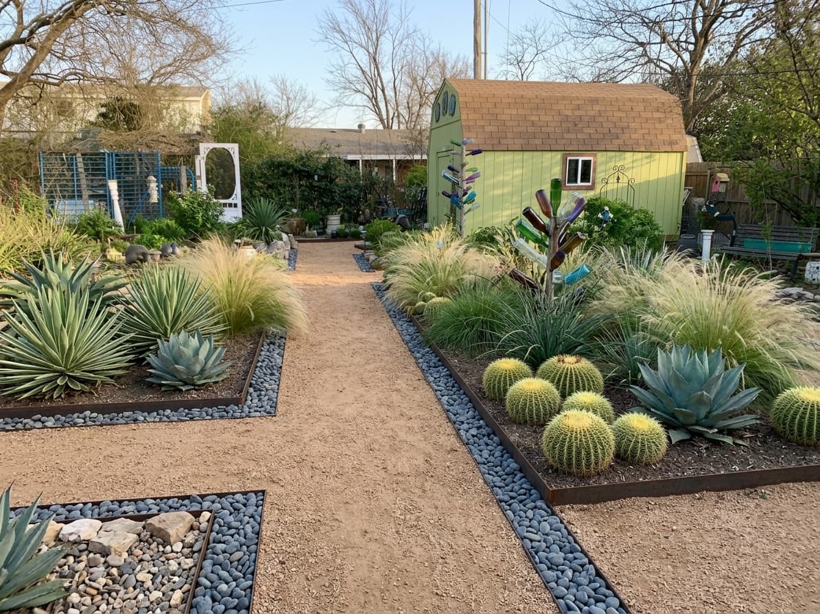 The same backyard redesigned in the Rock & Xeriscape style